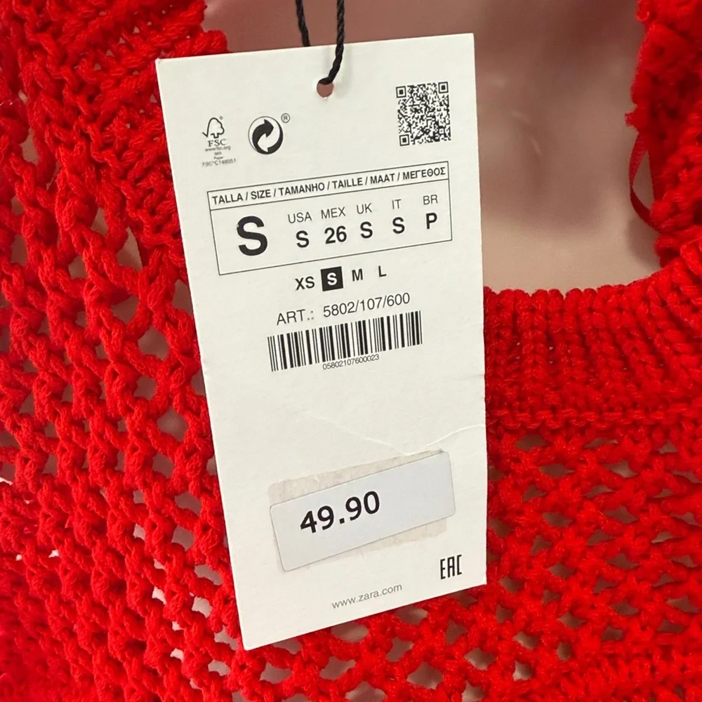Zara Red Open Knit Crewneck Sweater